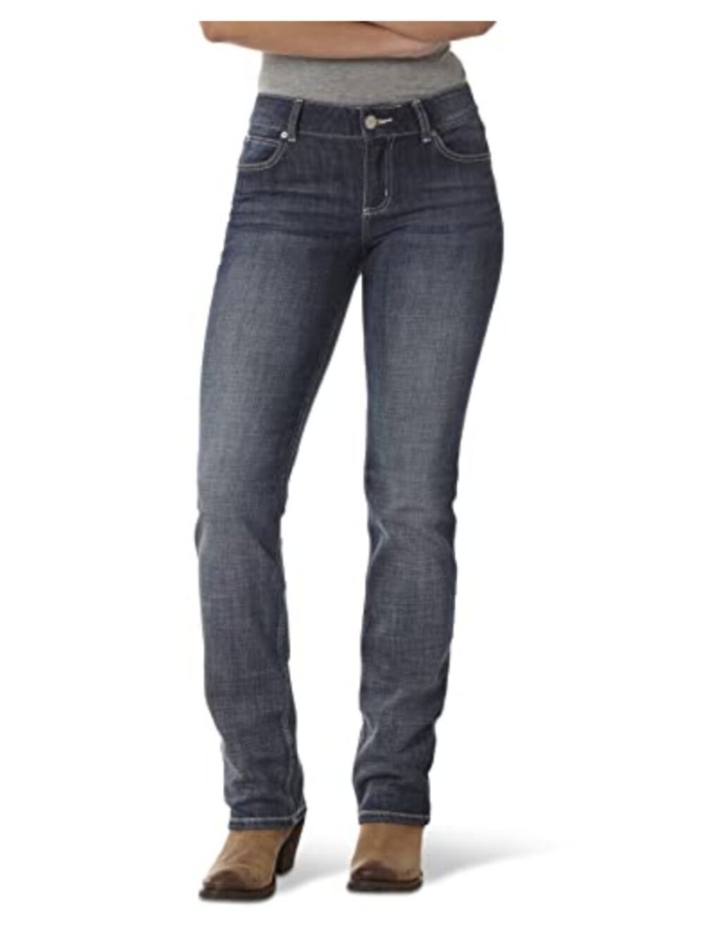 Wrangler Mid Rise Stretch Straight Leg Western Jeans